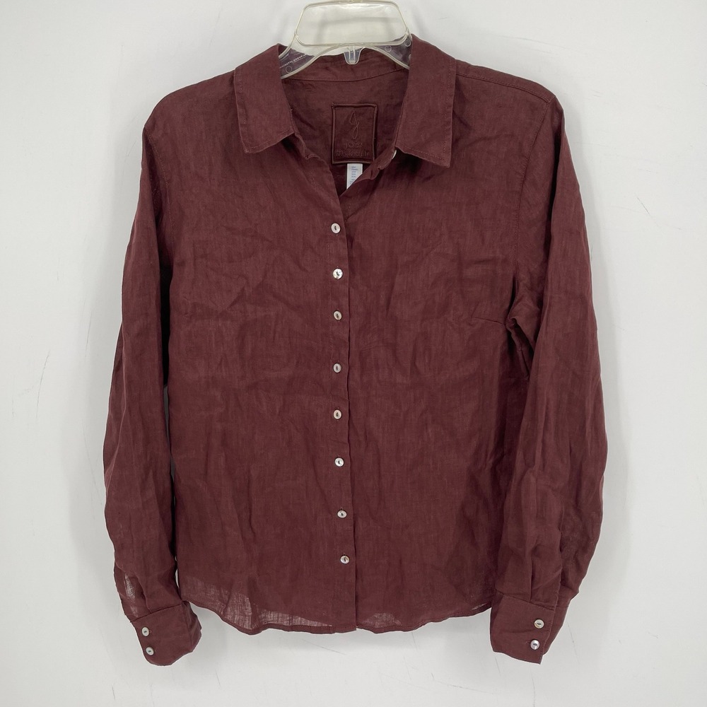 Joie Women's Burgundy Linen Long Sleeve Lagenlook Button Front Top Shirt Size M
